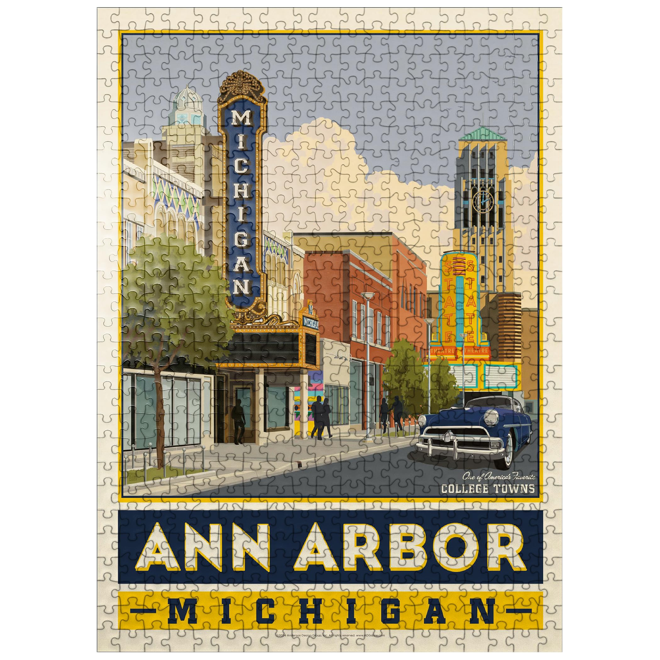 MyPuzzle American College Towns: Ann Arbor, Michigan, Vintage Poster - Premium 500 Piece Jigsaw Puzzle for Adults