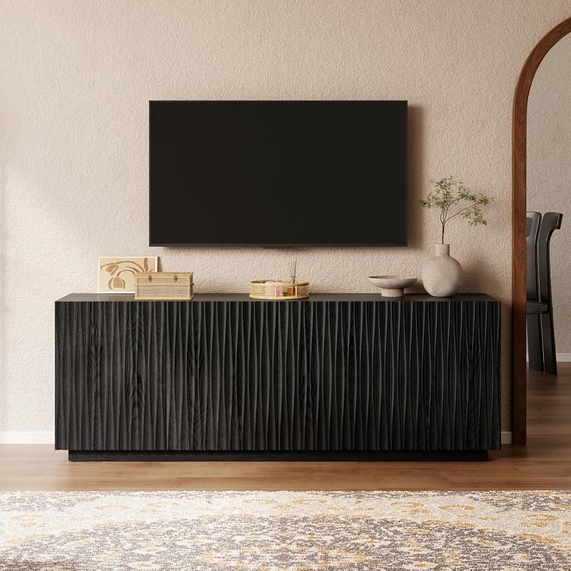 70" Fluted Mid-Century Modern TV Stand for TVs Up to 75", Black Walnut image 6