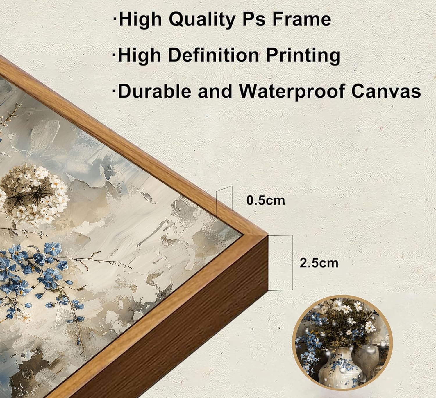 Framed Rustic Farmhouse Floral Canvas Wall Art Blue and White Vase Poster Prints Vintage Still Life Flower Picture Elegant Rural Countryside Painting Wall Decor for Living Room Office Bedroom 16x24in