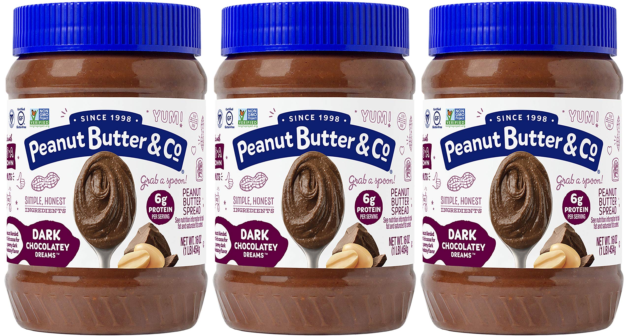 Peanut Butter & Co. Dark Chocolatey Dreams Peanut Butter, Non-GMO Project Verified, Gluten Free, Vegan, 16 Ounce (Pack of 3)