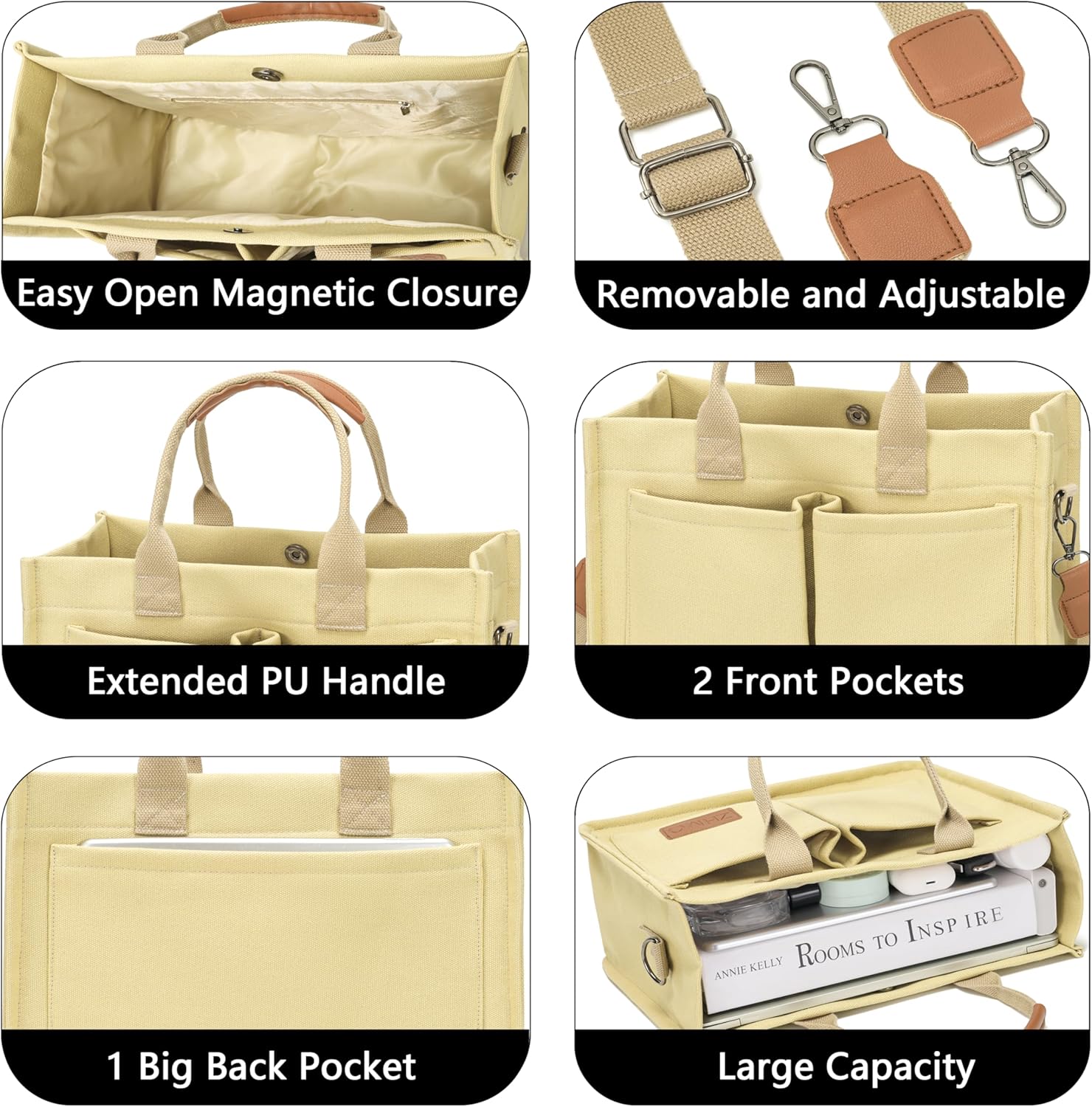 Canvas Tote Bag for Women,Women's Bags Crossbody Bags Work Laptop Tote Bag Large Handbags Purse for Travel Nurse Teacher - Image 5