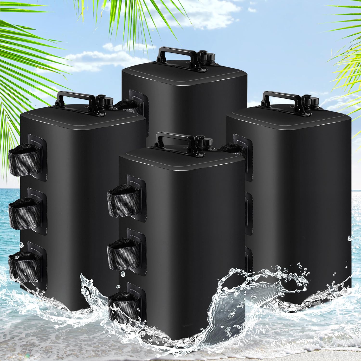 FRUITEAM Canopy-Weights-Set-of-4, 88LBS Heavy Duty 500D PVC Fillable Tent Weights, Leak-Proof & Foldable Water Weight Bags for Sun Shelter, Pop Up Gazebo, Patio Umbrella Legs, Black