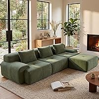 GRUSIGN 108'' Modular L-Shaped Sectional Sofa, Boneless Deep Seat Corduroy Couch with Ottoman & Pillows, Green