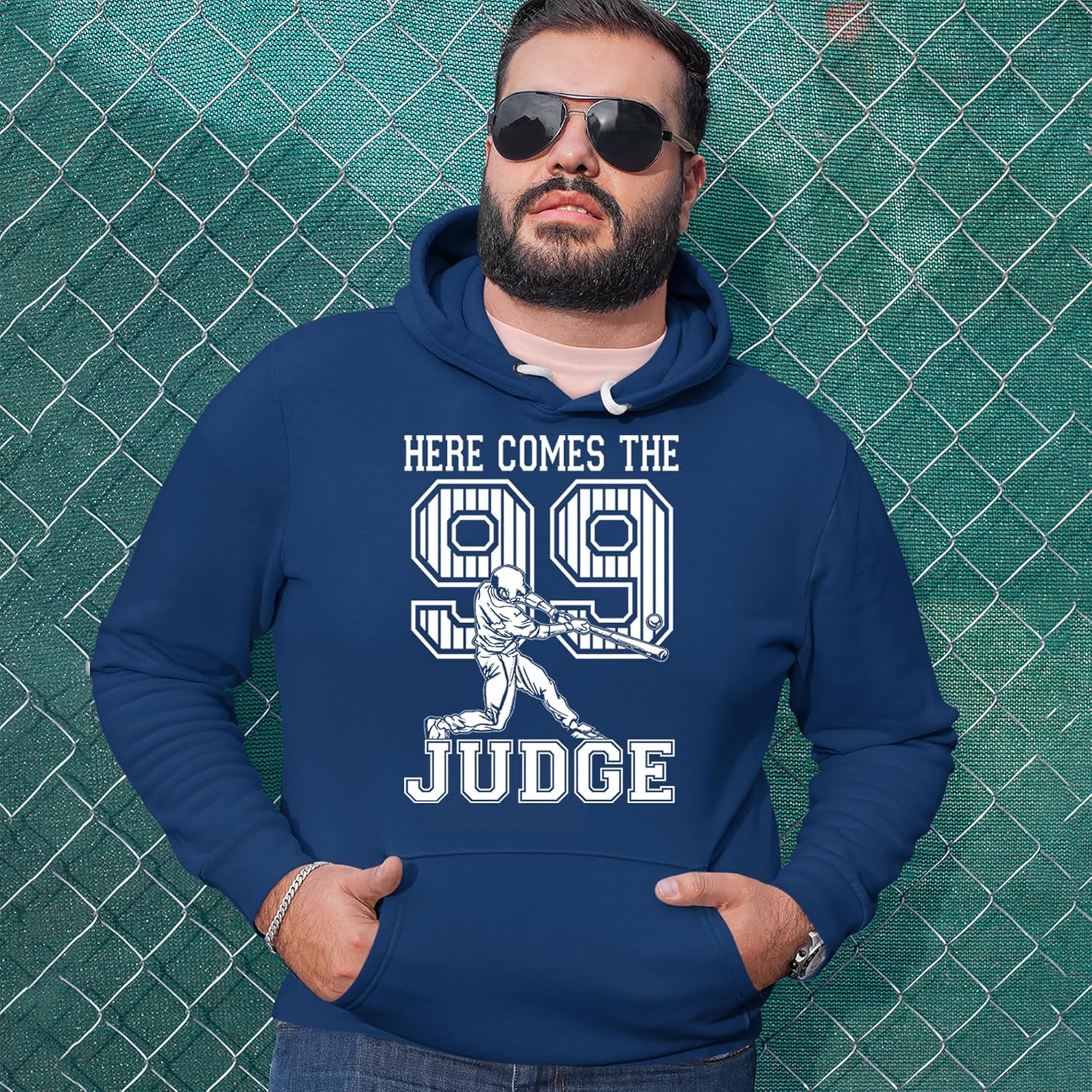 Here Comes The Judge 99 NY Baseball Unisex Adult Hoodie, Soft Fleece, Graphic Pullover
