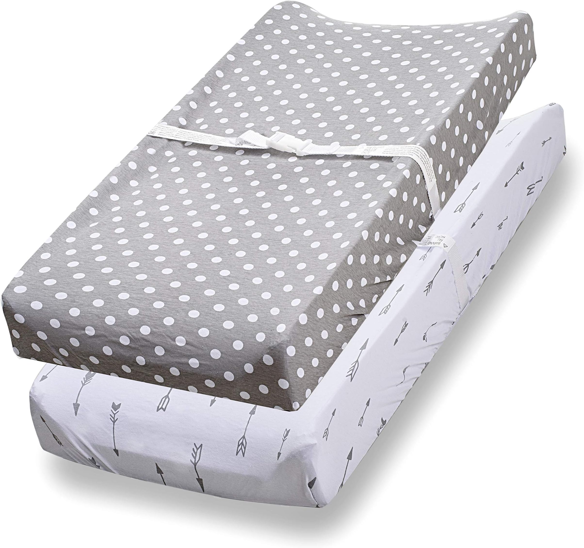 Changing Pad Cover, 2 Pack, 100% Jersey Cotton Unisex Sheets for Baby Girl and Boy, Grey Arrows and Polka Dots by Consciously