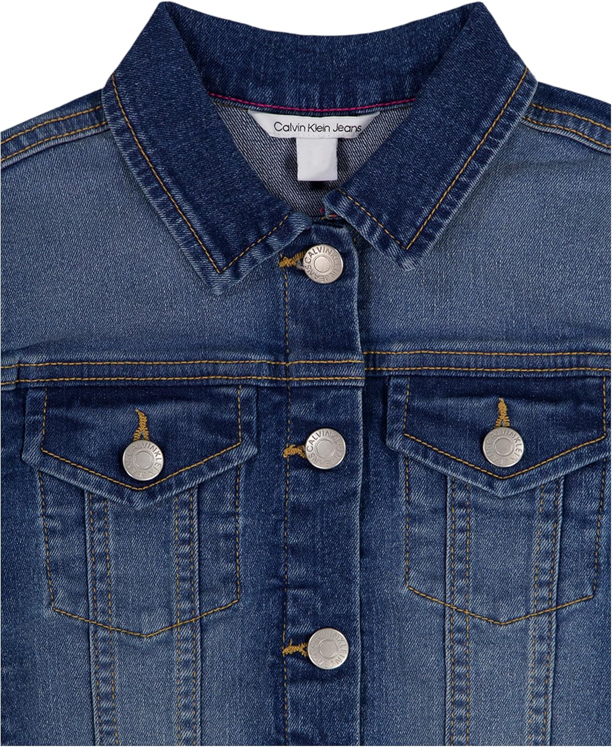 Calvin Klein Girls' Basic Jean Jacket, Stretch Denim With Button Closure, Casual Style