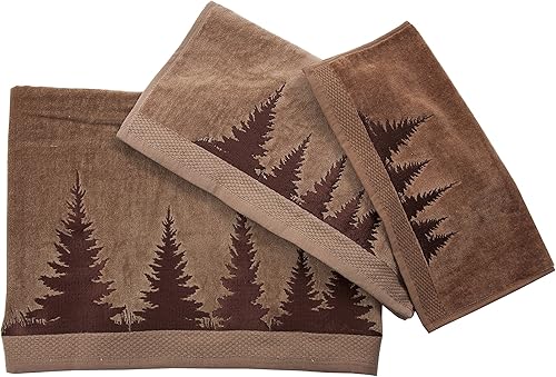 Paseo Road by HiEnd Accents Clearwater Pines Juego de toallas de baño rústicas de 3 piezas, moca, pino del bosque, toallas temáticas de cabaña,