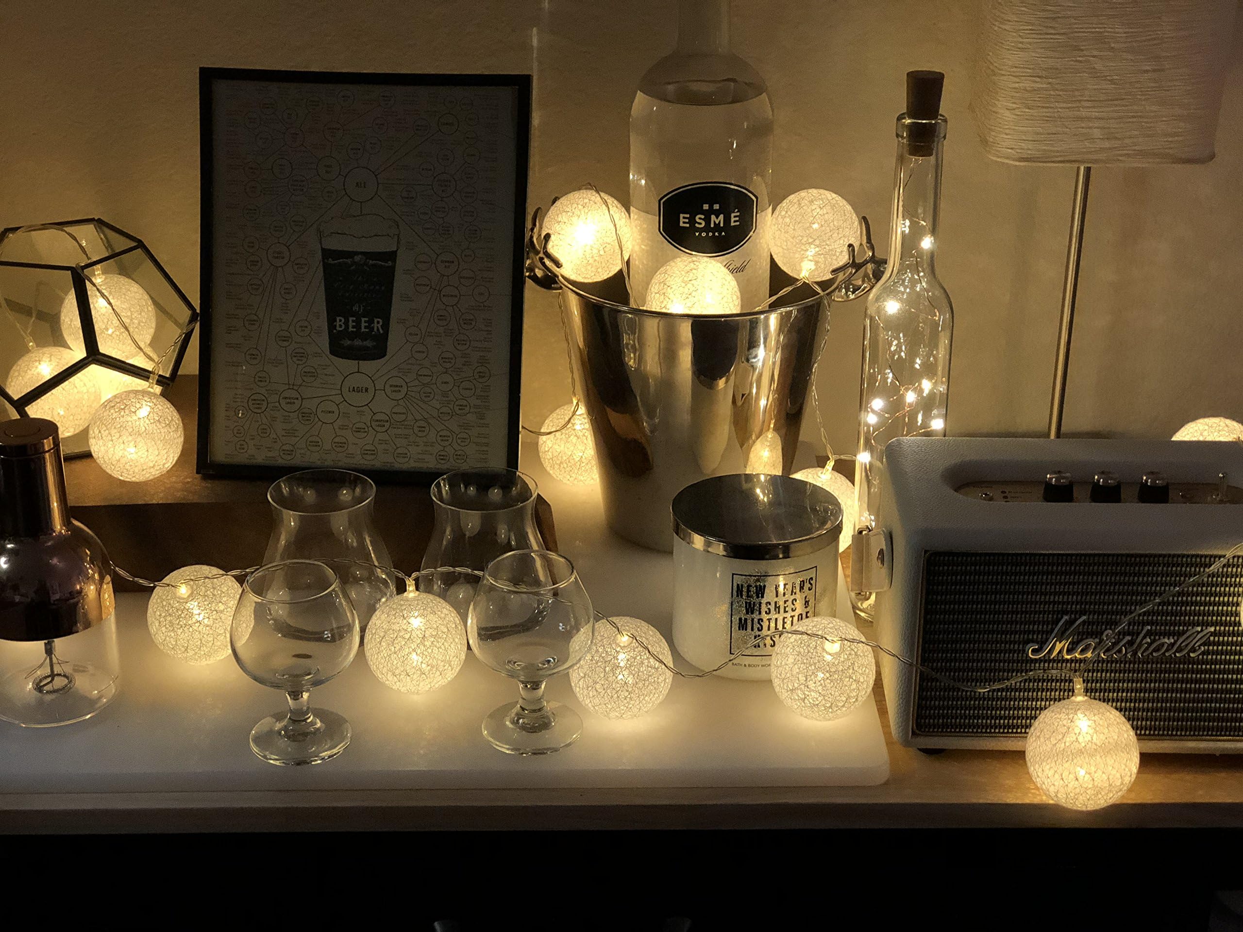 10ft White Cotton Ball Lights - with Batteries! (LED Fairy Lights)