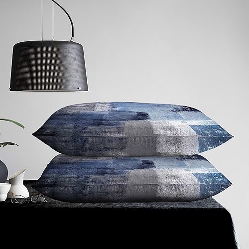 Miniatura 5 de chiinvent Juego de 2 fundas de almohada abstractas de terciopelo azul moderno, color gris marino, fundas de almohada decorativas suaves y elegantes