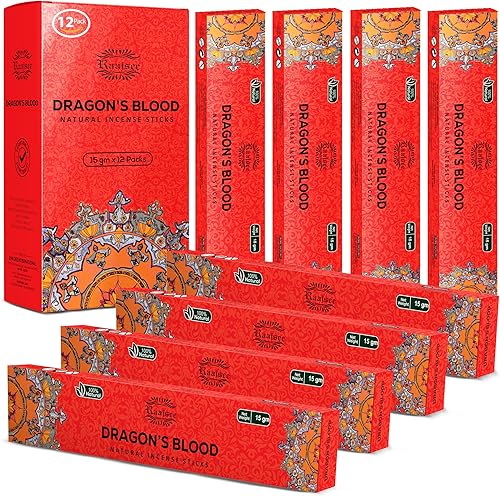 Raajsee Varillas de incienso de sangre de dragones (6.35oz), 100% puro orgánico natural, enrolladas a mano sin productos químicos, (paquete de 12)