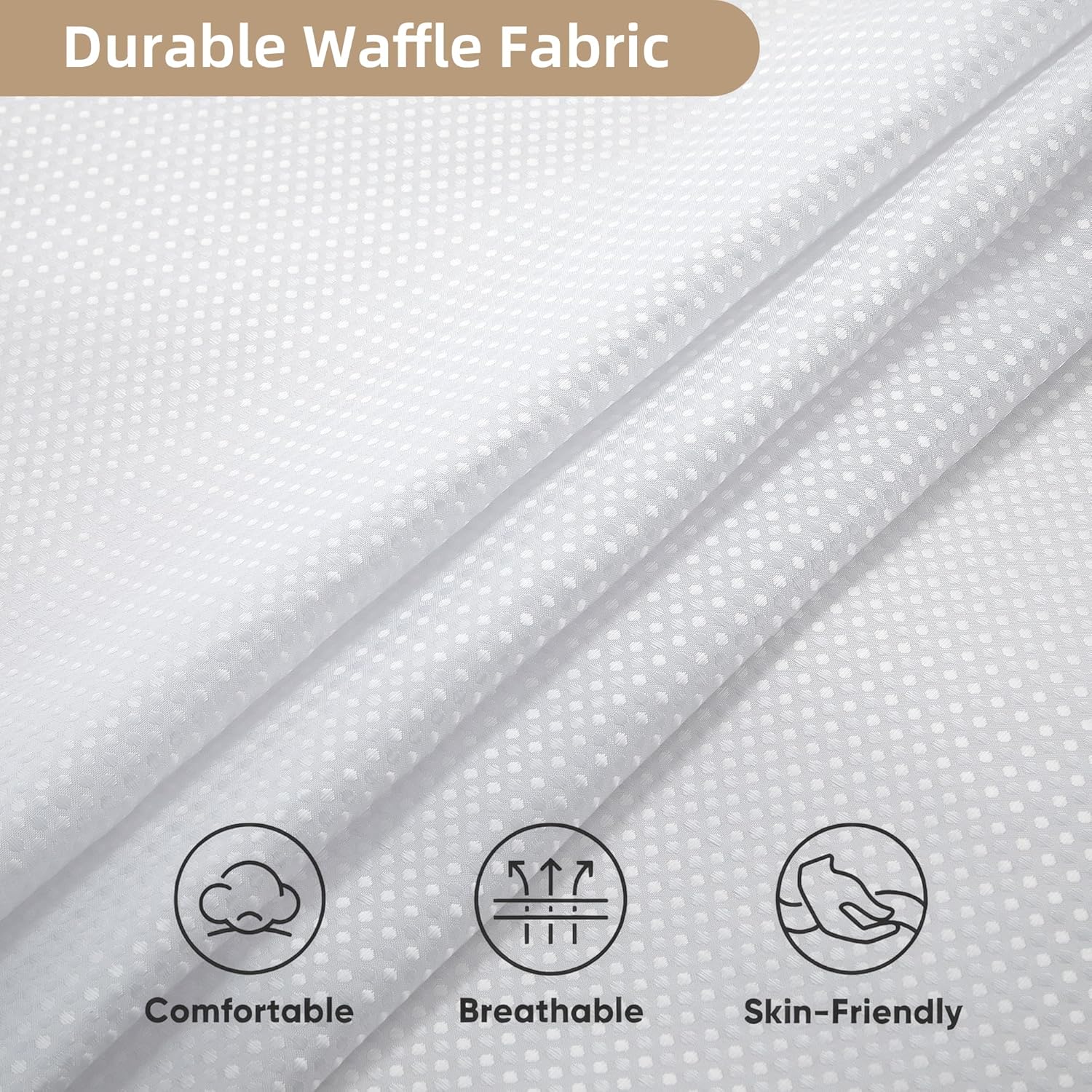 3 in 1 Shower Curtain Set, Waffle Shower Curtain and Liner Set with 12 Double Sided Shower Curtain Hooks, 72 x 84 Fabric Shower Curtains for Bathroom, White