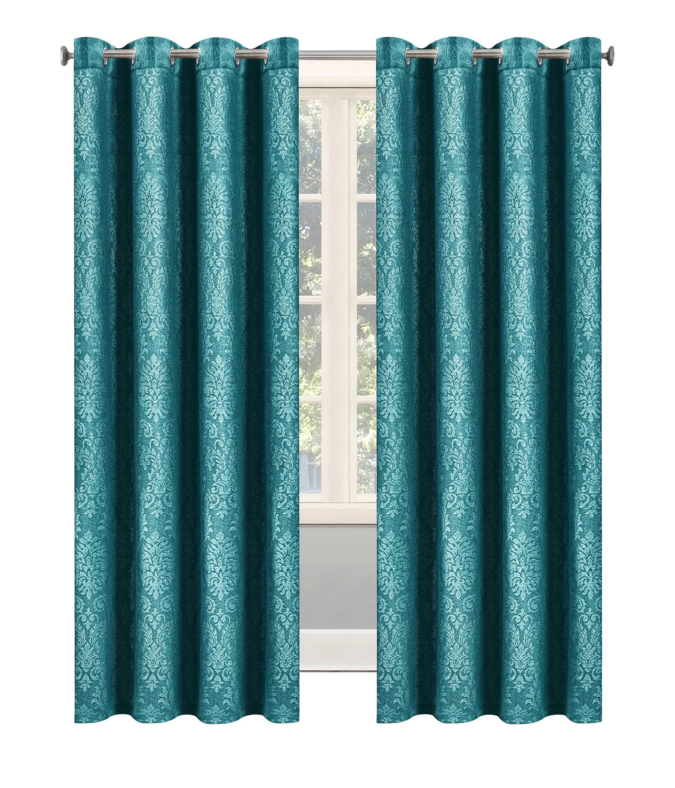 OpulentDreams Embossed Woven Thermal Curtains, Room Darkening Ring-Top Curtains for Bedroom & Living Room, Includes Tie Backs