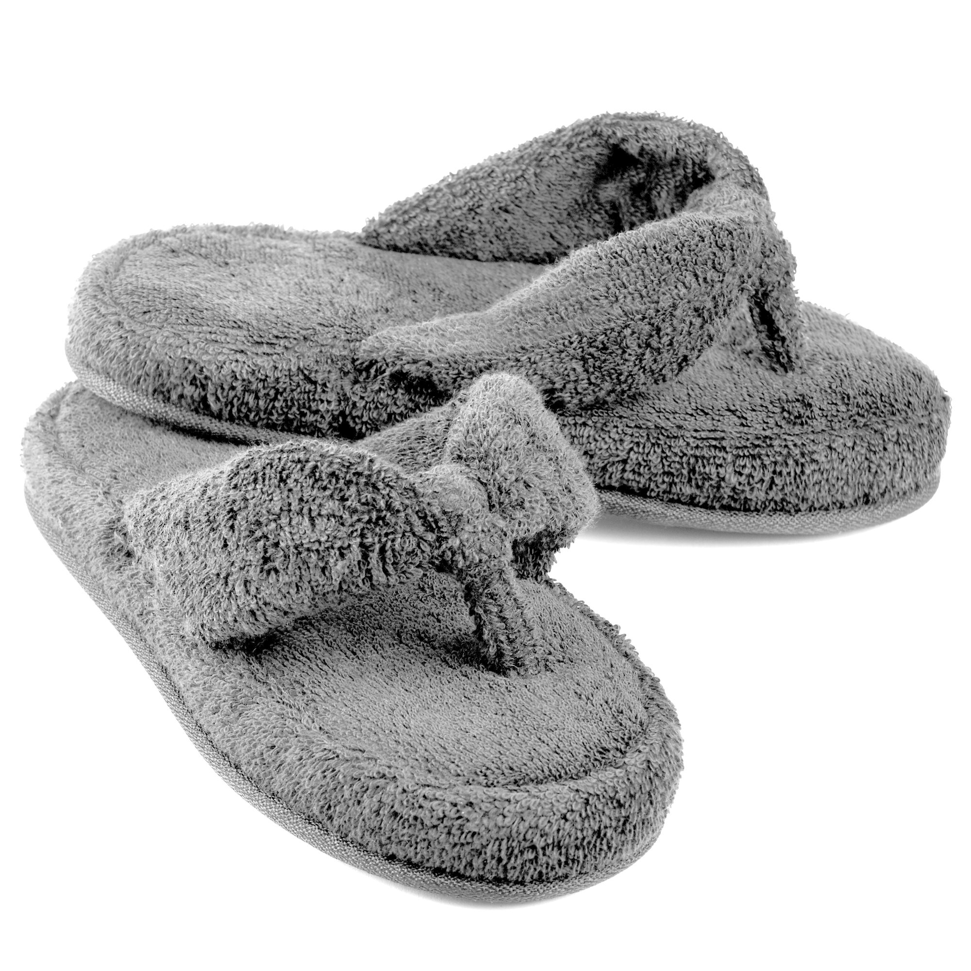 EUROPEAN SOFTEST Men's and Women's Cozy Memory Foam Soft Premium 100% Turkish Terry Cotton Cloth Open Toe Spa House Indoor Slippers Grey