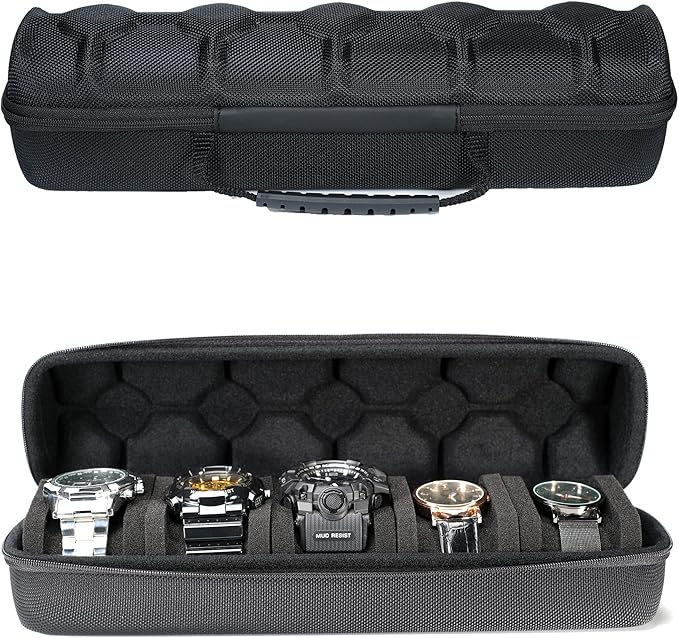 AUKURA Hard Watch Travel Case, 5 slot Watch Roll Case