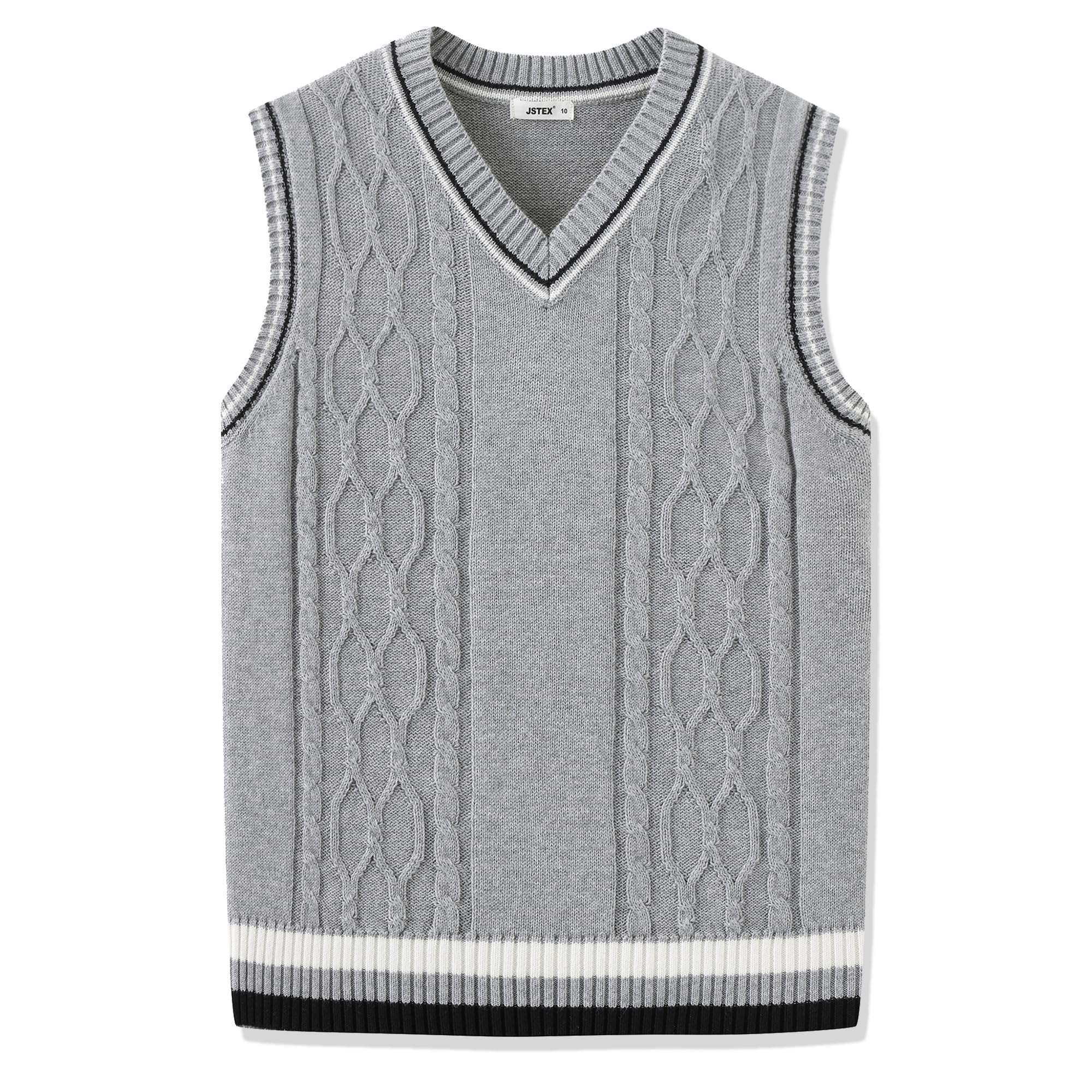 JSTEX Boys Sweater Vest 100% Cotton Kids Uniform Vest V-Neck Sleeveless Knit Pullover for Boy Girls Toddler Size 4-14