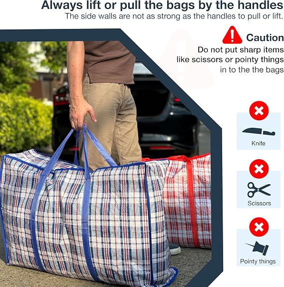 Laundry Bag Zips, XXL jumbo Heavy Duty Storage Bags Reusable Strong Nylon Large Boxes for House Moving Clothes & Wardrobe Storage backpack waterproof (4 Bags Blue Colour)
