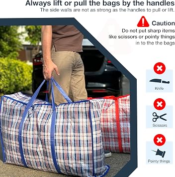 Laundry Bag Zips, XXL jumbo Heavy Duty Storage Bags Reusable Strong Nylon Large Boxes for House Moving Clothes & Wardrobe Storage backpack waterproof (4 Bags Blue Colour)
