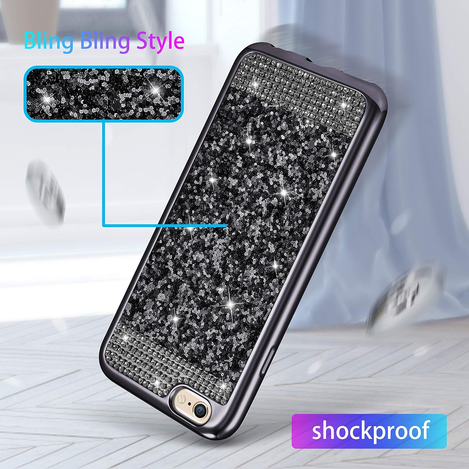 ZCDAYE Case for iPhone 5 5S SE,Bling Glitter [Crystal Rhinestone Diamond] Soft TPU Rubber Silicone [Electroplating Edge] Shockproof Protective Back Case for iPhone 5/5S/SE - Black