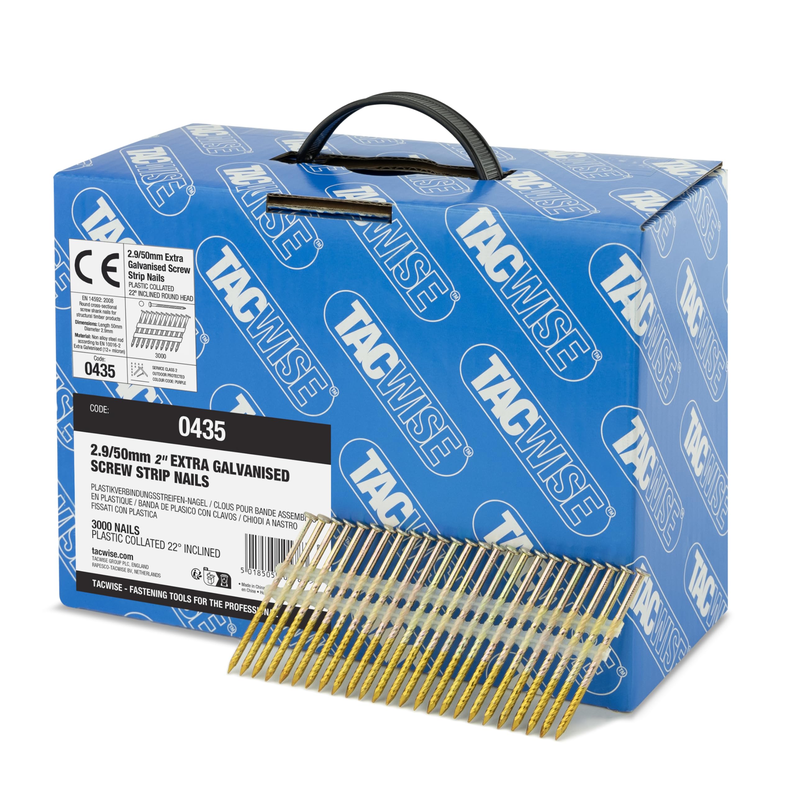 Tacwise Clous en Bande Extra Galvanisés 3,1/50 mm, Tête Ronde, Tige Torsadée, 22°, Lot de 3000