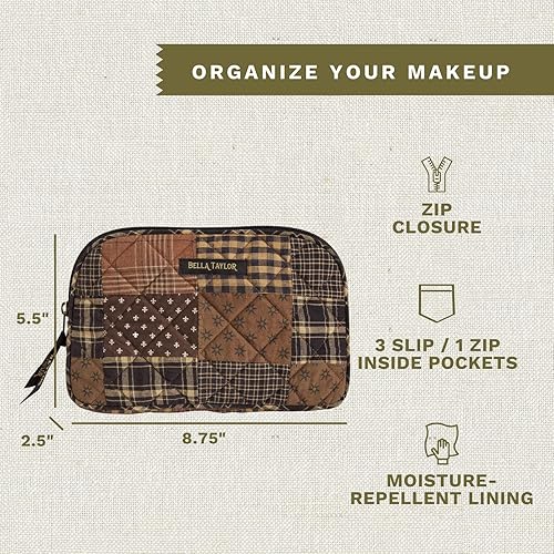 Miniatura 8 de Bella Taylor Bolsa de maquillaje de algodón acolchada grande para mujeres, bolsa de cosméticos de viaje, Vintage Vine Midnight