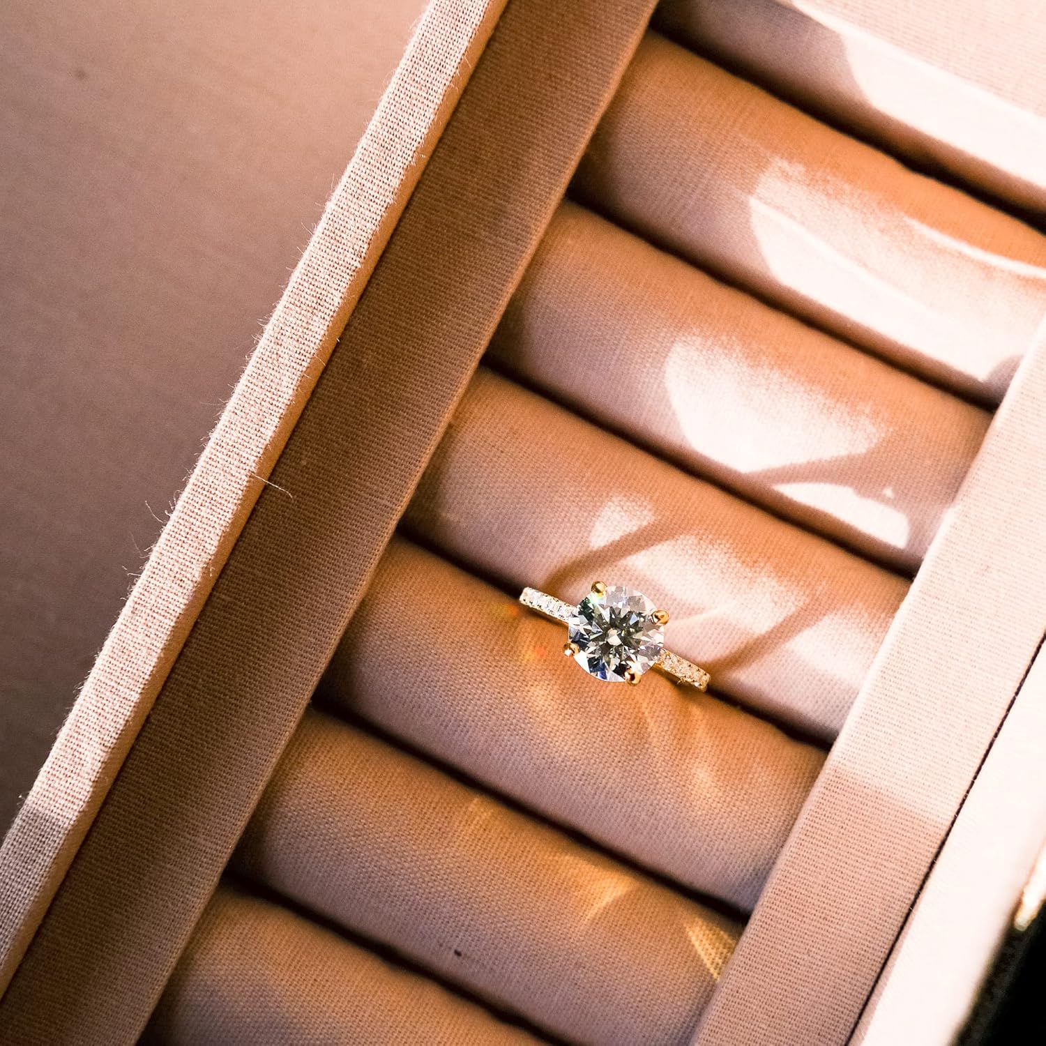 espere 14K Yellow Gold Moissanite 3 Carat Round Cut Solitaire Engagement Ring | Classic Solitaire Engagement Ring Solid Gold Plain Ring Band | 14K Yellow Gold Bridal Ring - Image 6