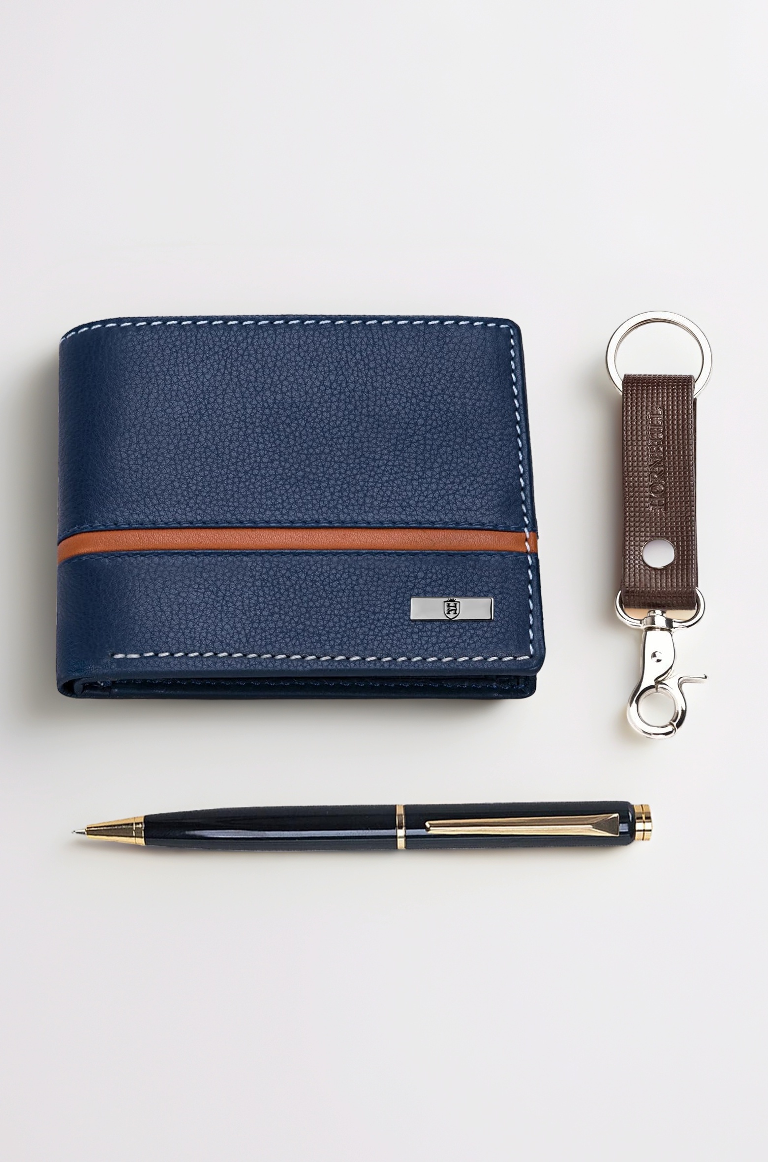 HORNBULL Denial Leather Wallet, Keyring and Pen Combo Gift | Wallets Men with RFID Blocking | Mens Wallet Combo Gift (PN150)