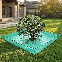 YOUEON Landscape Pruning Tarp 79"X79", Landscape Tarp for Trimming with 12 inch Hole &amp; 4 Corner Buckles, Waterproof Bush Trimming for Trees Shrubs Leaf Collection, Easy Fasten