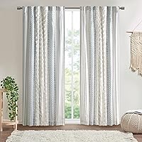 INK+IVY Imani Boho Cotton Curtain Panel 50x84 Ivory/Navy - Tufted Chenille Stripe Light Filtering Drape for Bedroom Living Room