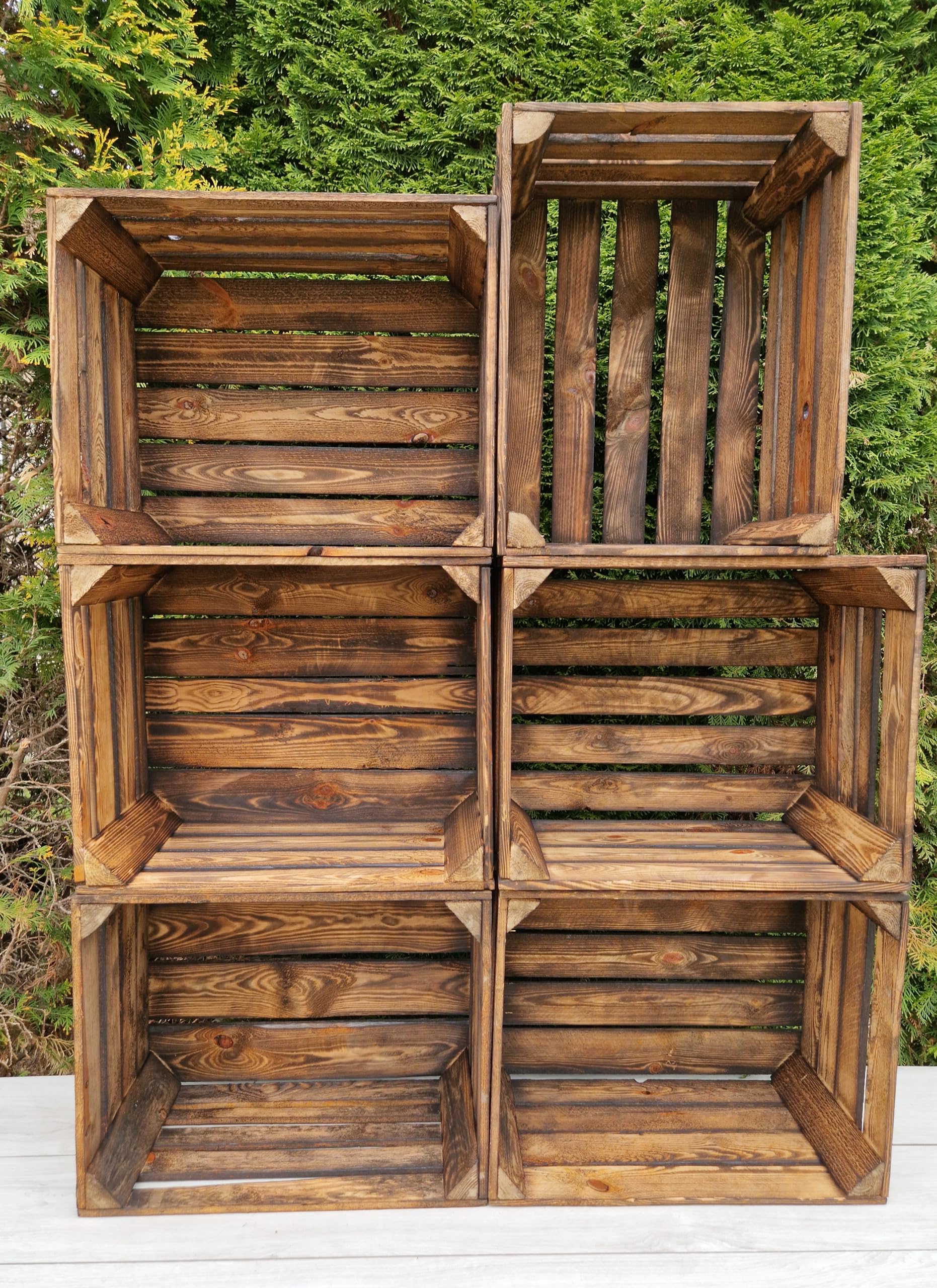 Lot de 1, 2, 3, 4, 6 ou 12 caisses en bois massif 50x40x30 cm effet brûlé – Solides et pratiques – Pour rangement ou décoration – Style rustique et vintage (12)