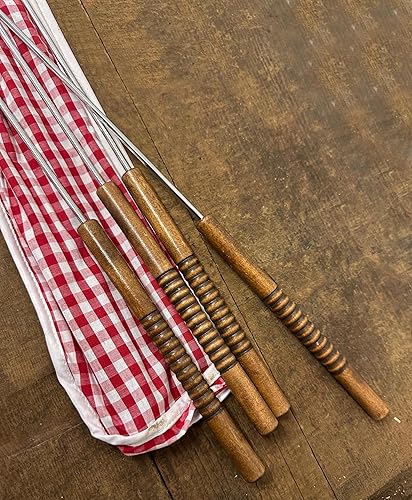 Miniatura 7 de ROME Juego de 4 tenedores para asar perros calientes con bolsa de almacenamiento de algodón con estampado de guinga