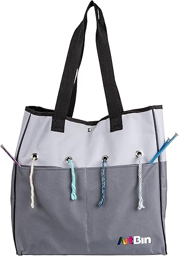 Vista 35 de ArtBin 6804SA - Tambor de hilo, almacenamiento portátil para tejer y ganchillo, [1] bolsa de lona de polietileno, estampado gris
