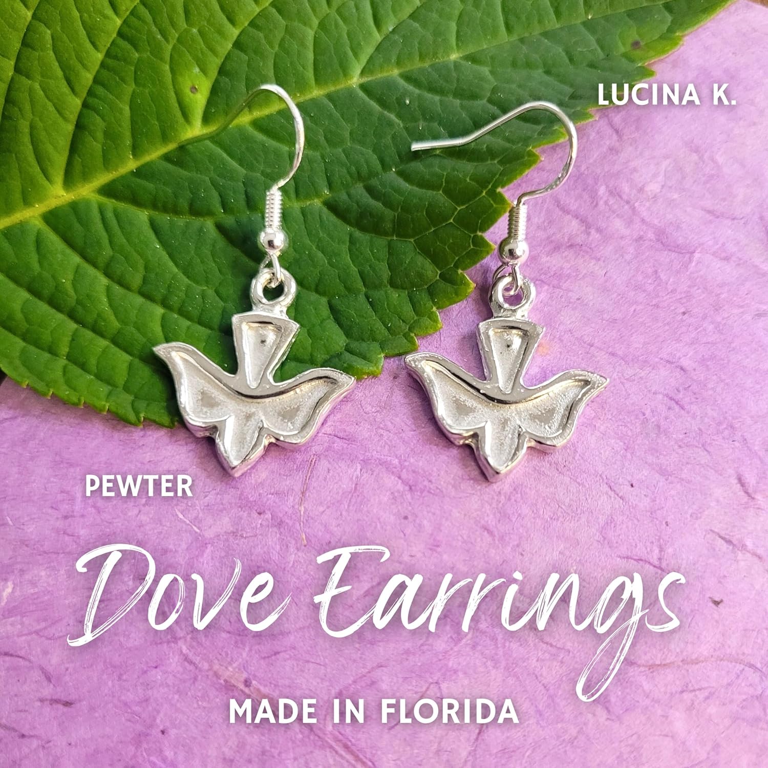 Pewter Holy Spirit Dove Earrings - Gift packaged with Peace and Joy Story Card - Handcrafted in USA