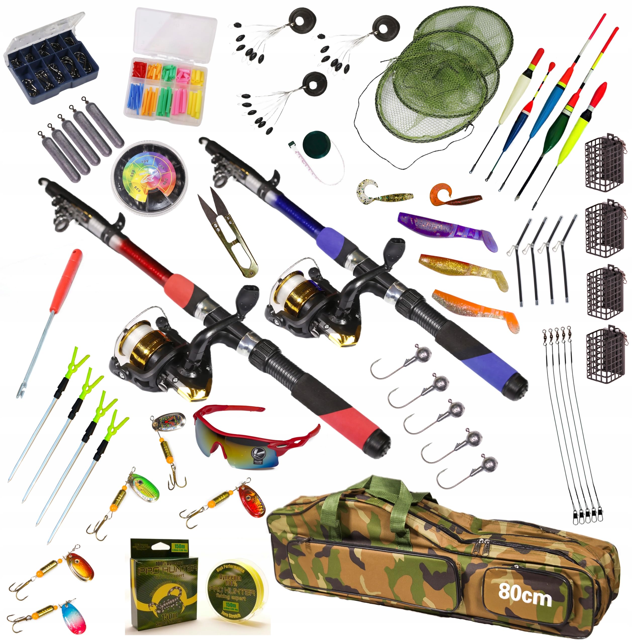 Set da pesca completo: 2 canne da pesca da 2,7 m, 2 ruote, galleggianti, esche – Set da pesca definitivo per principianti ed esperti (modello ZEST-W-11)