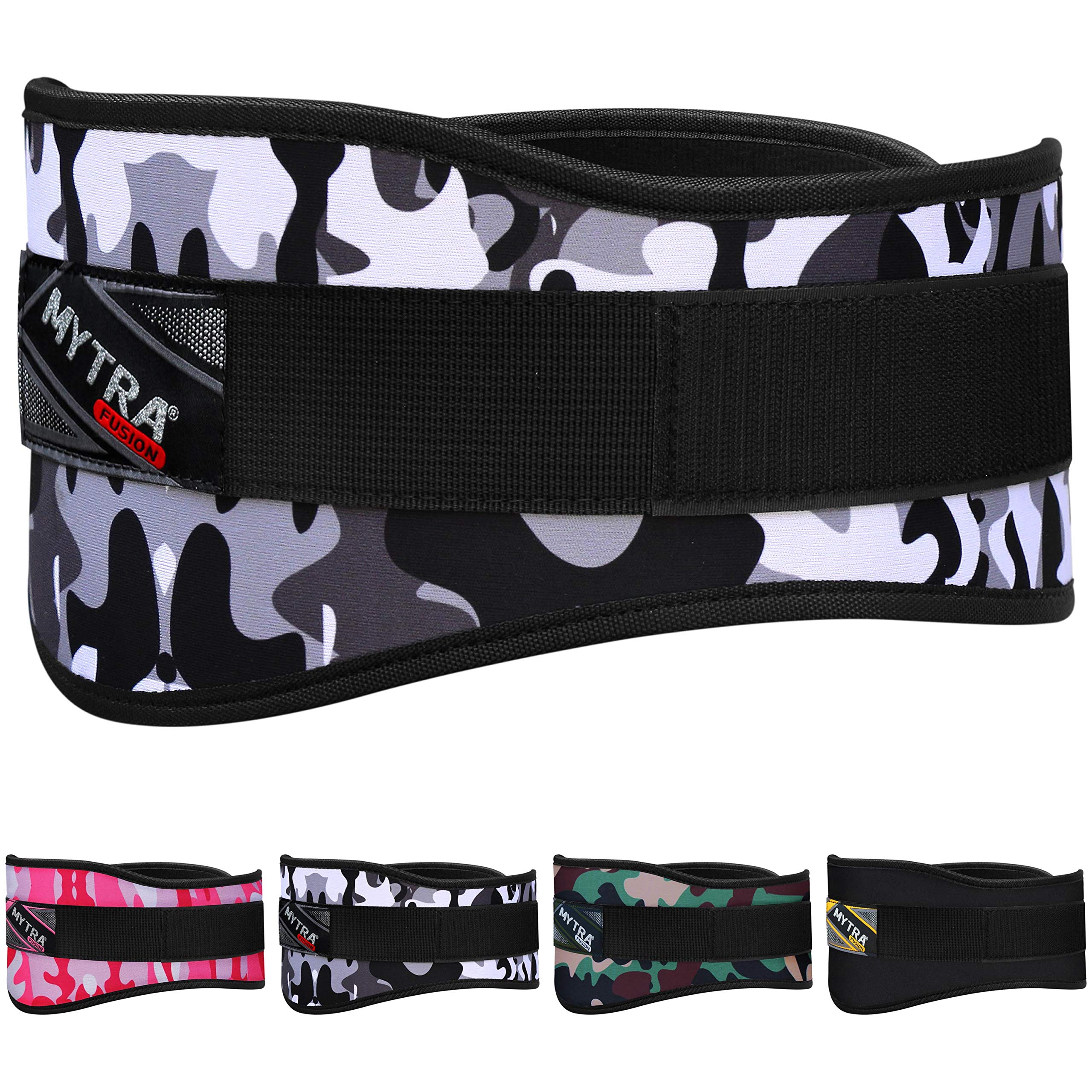 Mytra Fusion Wight Lifting Neoprene Curved Belt with 6’’ Width Great for Fitness, Gym, Training, Deadlifts, Powerlifting & Bodybuilding (Camo Grey, L)