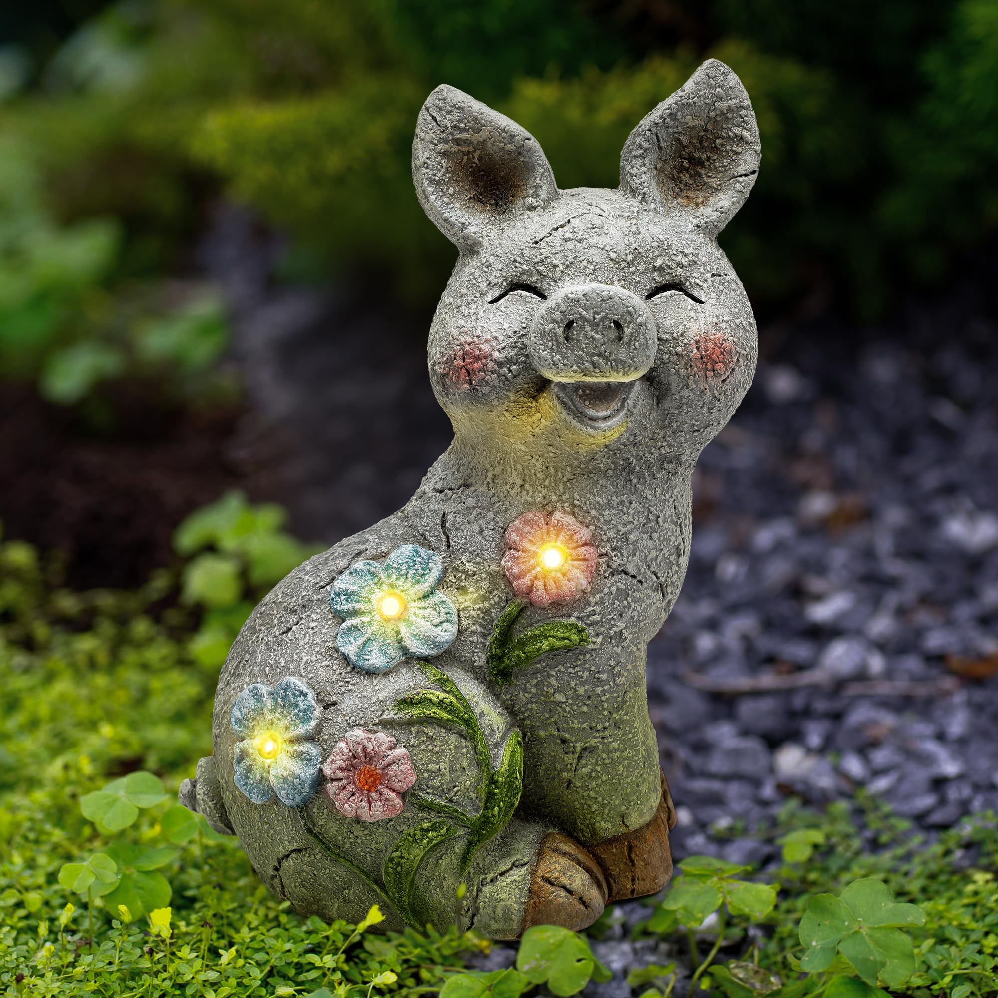 Décorations de jardin solaires de cochon pour embellir un extérieur sombre sans électricité