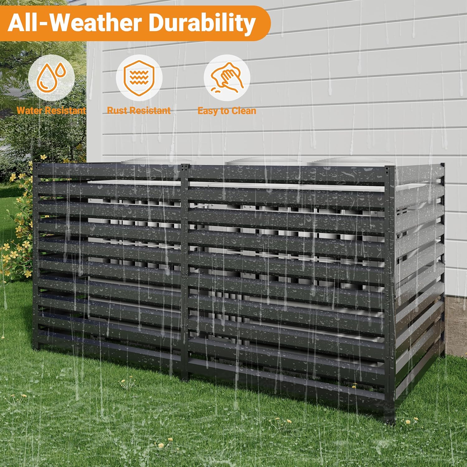 CJF Outdoor Privacy Screens, 42" H x 38" W Metal Air Conditioner Fence Panels, Pool Equipment Enclosure, Trash Can Screens Fence Kit for Outside Backyard Patio(Black/3-Panel)