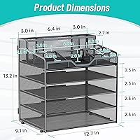 Vista 2 de 5 Tier Mesh Desk Organizer,Multi Functional Letter Paper Tray with 3 Pen Holders and 5 Adjustable Storage Compartments for Office Supplies Files and