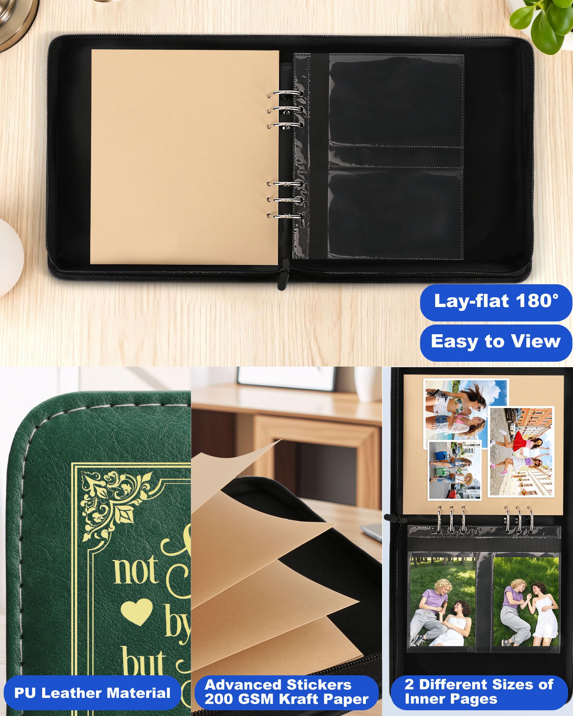Álbum de fotos de cuero para hermanas de 4 x 6 pulgadas, 100 fotos, álbum de fotos de memoria con 25 páginas y 20 álbumes de recortes en blanco, diario de recuerdos de viaje, libro de fotos para