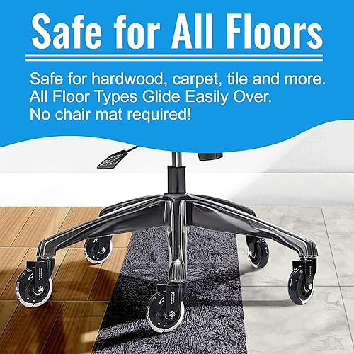 Miniatura 7 de HOPES Office Chair Wheels Replacement Set of 5 – Heavy Duty Rubber Casters, Smooth & Quiet Rolling for Hardwood Floors and Carpet, Universal Stem