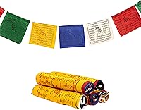 Vista 1 de Paquete de 25 banderas tibetanas de oración – 5 rollos de banderas de algodón de 4.7 in x 4.7 in para meditación, positividad y paz – Hecho a mano