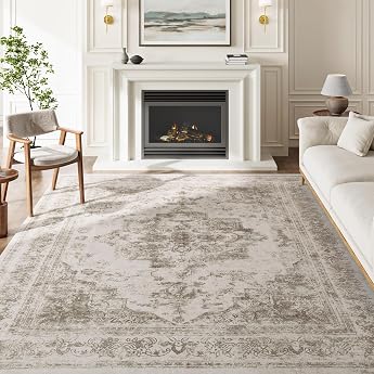 HUGEAR Vintage Beige Washable Rug Living Room 150 x 210 cm Retro Rugs for Living Room Soft Non-Slip Large Rug Short Pile Bedroom Carpet Living Room Bedroom Dining Room Rugs Office