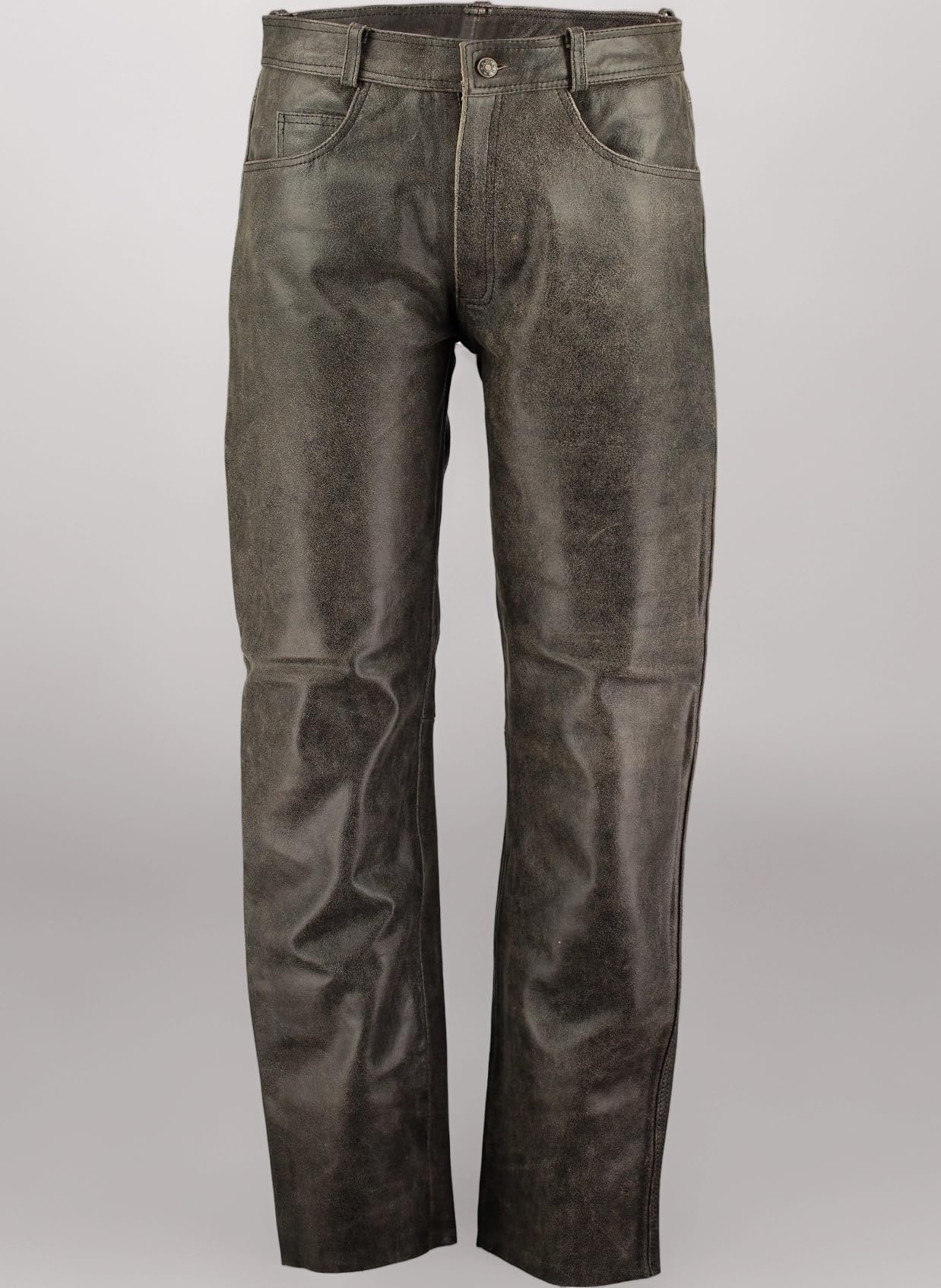 Men's Stonewash Distressed Cowhide Leather Motorcycle Trousers