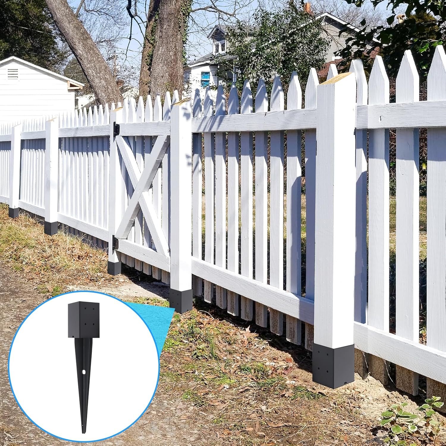 1 Pcs 4"x4" Fence Post Anchor Ground Spike 22"(Actual 3.6"x3.6") Heavy Duty Metal Fence Post Anchor with Black Powder-Coated for Deck,Fence,Porch,Railing,Mailbox