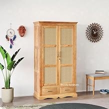 WOODY Furniture™ Wooden Wardrobe for Clothes Storage | Solid Wood Almirah for Bedroom | Mango Wood Storage Cupboard (Teak Finish)