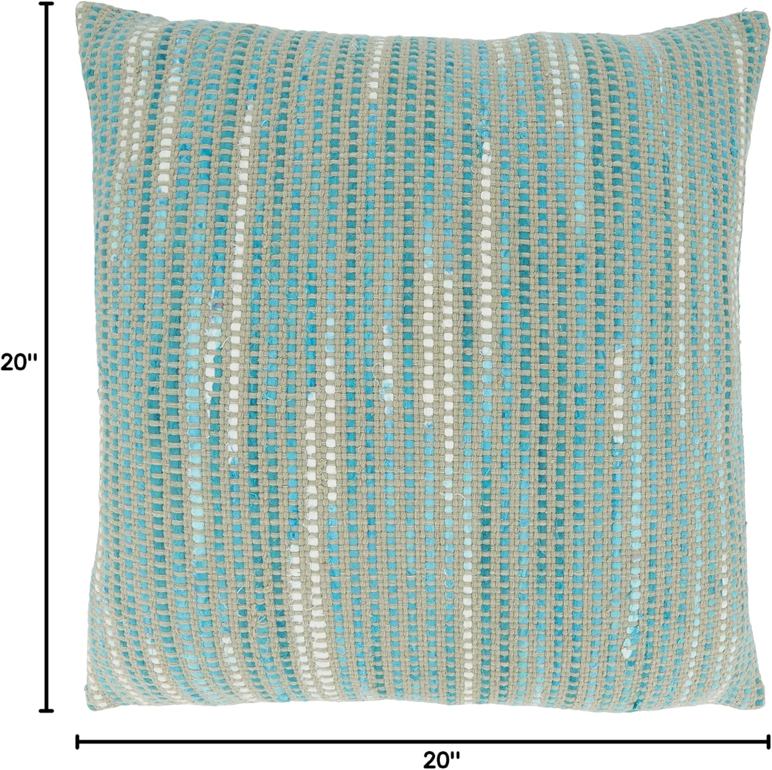 SARO LIFESTYLE Norma Collection Striped Woven Throw Pillow with Down Filling, 20" x 20", Blue