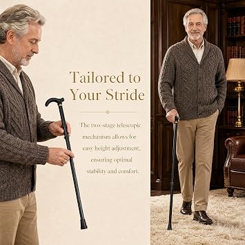Healeved Adjustable Walking Stick for Men and Women Lightweight Aluminum Alloy Telescopic Walking Cane with Non-Slip Rubber Base Comfortable Macromolecule Handle Ideal for Daily Use and Hiking