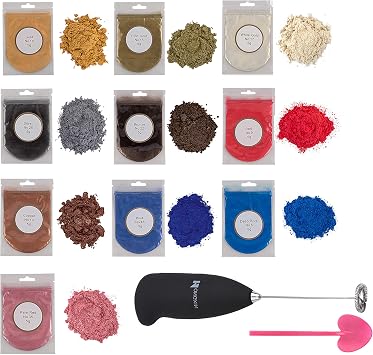 Metallic Epoxy Resin Color Pigment 10 Colors Gold, Silver, Blue and Red Resin Dye Collections Metallic Mica Powders for Lip Gloss with Mixing Supplies, Resin Kit