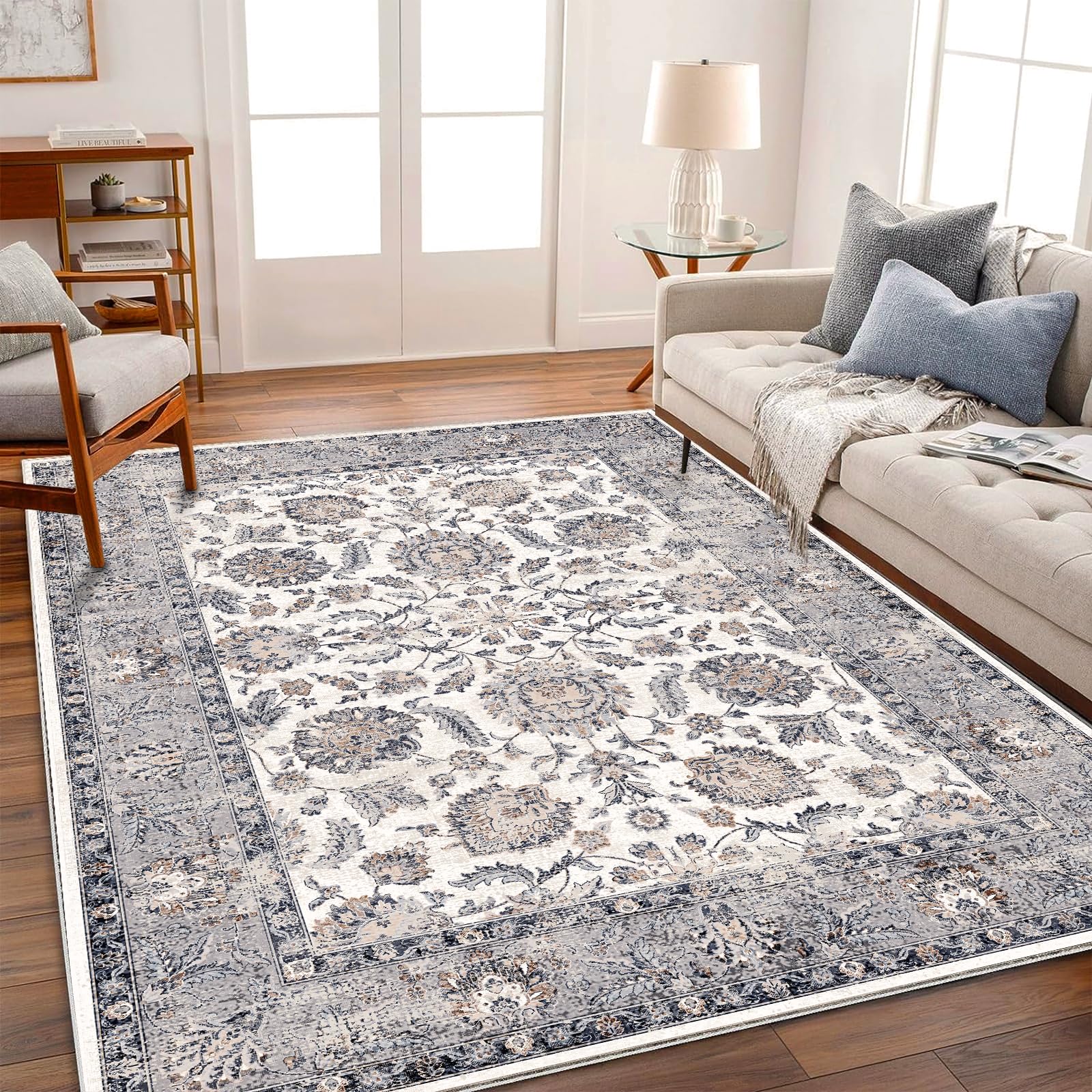 CHAMPLANT 8x10 Washable Area Rug Medallion Distressed Design Boho Medallion Non-Shedding Easy Care Ideal for High Traffic Areas in Living Room Bedroom