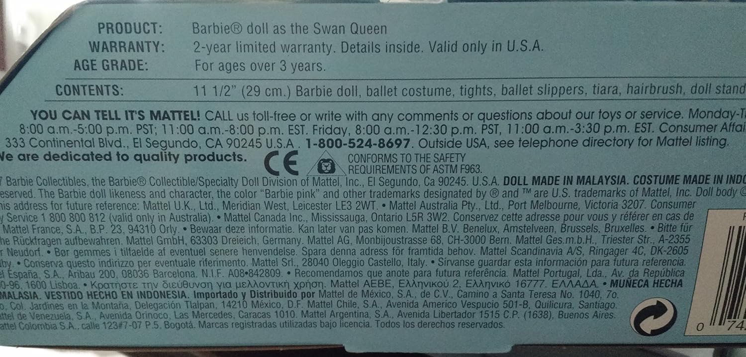 1998 Retired Barbie As the Swan Queen in Swan Lake From the Classic Ballet Series