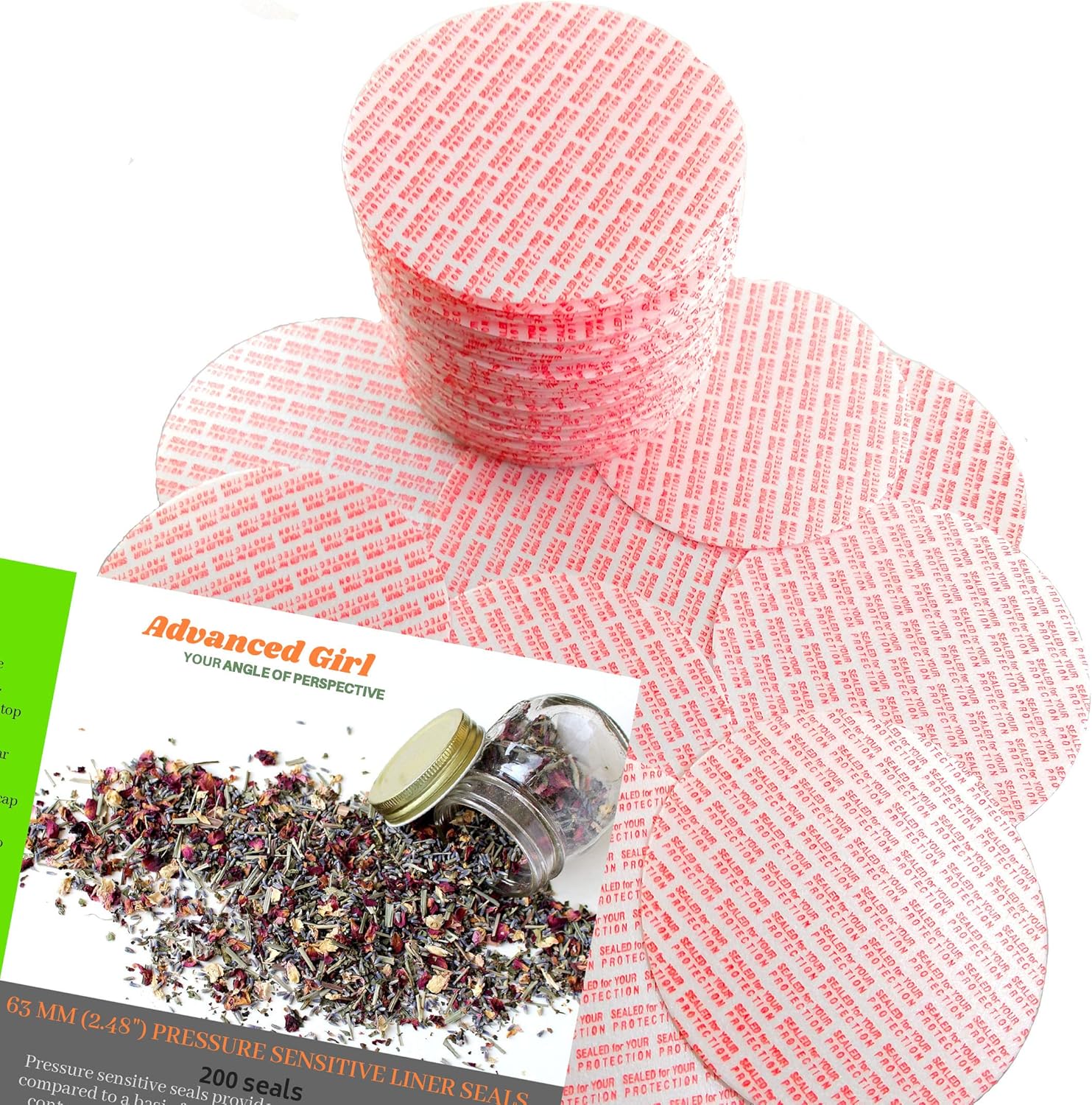 Pressure Sensitive Torque Activated Seals Cap Liners - 63 mm (2.48") -200 PCS -Made in USA- for Glass & Plastic Bottles & Containers - No Induction Sealer Needed